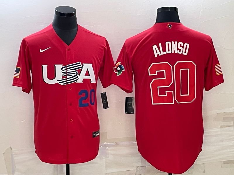 Men 2023 World Cub USA #20 Alonso Red Nike MLB Jersey4->more jerseys->MLB Jersey